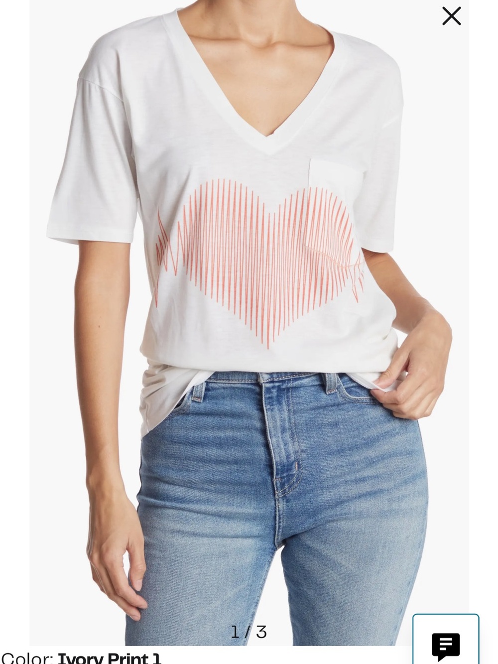 Go Couture Deep V-Neck Boyfriend T-Shirt w. Heart
